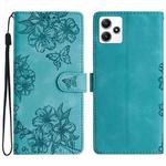 For Xiaomi Redmi 12 Cherry Blossom Butterfly Skin Feel Embossed PU Phone Case(Green)