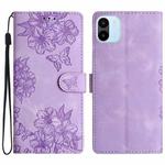 For Xiaomi Redmi A1 Cherry Blossom Butterfly Skin Feel Embossed PU Phone Case(Purple)