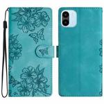 For Xiaomi Redmi A1 Cherry Blossom Butterfly Skin Feel Embossed PU Phone Case(Green)