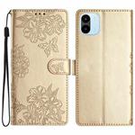 For Xiaomi Redmi A1 Cherry Blossom Butterfly Skin Feel Embossed PU Phone Case(Gold)