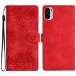 For Xiaomi Redmi K40 / K40 Pro Cherry Blossom Butterfly Skin Feel Embossed PU Phone Case(Red)