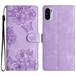 For Xiaomi Redmi K40 / K40 Pro Cherry Blossom Butterfly Skin Feel Embossed PU Phone Case(Purple)