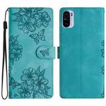 For Xiaomi Redmi K40 / K40 Pro Cherry Blossom Butterfly Skin Feel Embossed PU Phone Case(Green)