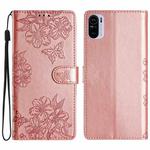 For Xiaomi Redmi K40 / K40 Pro Cherry Blossom Butterfly Skin Feel Embossed PU Phone Case(Rose Gold)