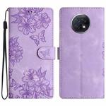 For Xiaomi Redmi Note 9 5G / Note 9T Cherry Blossom Butterfly Skin Feel Embossed PU Phone Case(Purple)