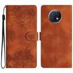 For Xiaomi Redmi Note 9 5G / Note 9T Cherry Blossom Butterfly Skin Feel Embossed PU Phone Case(Brown)