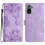 For Xiaomi Redmi Note 10 4G Cherry Blossom Butterfly Skin Feel Embossed PU Phone Case(Purple)
