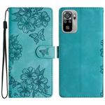 For Xiaomi Redmi Note 10 4G Cherry Blossom Butterfly Skin Feel Embossed PU Phone Case(Green)