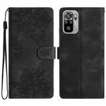 For Xiaomi Redmi Note 10 4G Cherry Blossom Butterfly Skin Feel Embossed PU Phone Case(Black)