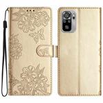 For Xiaomi Redmi Note 10 4G Cherry Blossom Butterfly Skin Feel Embossed PU Phone Case(Gold)
