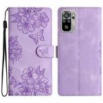 For Xiaomi Redmi Note 10S Cherry Blossom Butterfly Skin Feel Embossed PU Phone Case(Purple)