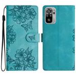 For Xiaomi Redmi Note 10S Cherry Blossom Butterfly Skin Feel Embossed PU Phone Case(Green)