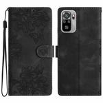 For Xiaomi Redmi Note 10S Cherry Blossom Butterfly Skin Feel Embossed PU Phone Case(Black)