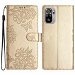 For Xiaomi Redmi Note 10S Cherry Blossom Butterfly Skin Feel Embossed PU Phone Case(Gold)