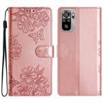 For Xiaomi Redmi Note 10S Cherry Blossom Butterfly Skin Feel Embossed PU Phone Case(Rose Gold)