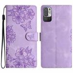 For Xiaomi Redmi Note 10 5G Cherry Blossom Butterfly Skin Feel Embossed PU Phone Case(Purple)