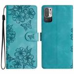 For Xiaomi Redmi Note 10 5G Cherry Blossom Butterfly Skin Feel Embossed PU Phone Case(Green)