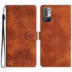 For Xiaomi Redmi Note 10 5G Cherry Blossom Butterfly Skin Feel Embossed PU Phone Case(Brown)