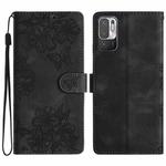 For Xiaomi Redmi Note 10 5G Cherry Blossom Butterfly Skin Feel Embossed PU Phone Case(Black)