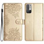 For Xiaomi Redmi Note 10 5G Cherry Blossom Butterfly Skin Feel Embossed PU Phone Case(Gold)