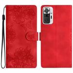 For Xiaomi Redmi Note 10 Pro Cherry Blossom Butterfly Skin Feel Embossed PU Phone Case(Red)