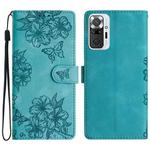 For Xiaomi Redmi Note 10 Pro Cherry Blossom Butterfly Skin Feel Embossed PU Phone Case(Green)