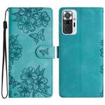 For Xiaomi Redmi Note 10 Pro Max Cherry Blossom Butterfly Skin Feel Embossed PU Phone Case(Green)