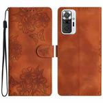 For Xiaomi Redmi Note 10 Pro Max Cherry Blossom Butterfly Skin Feel Embossed PU Phone Case(Brown)