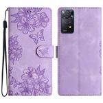 For Xiaomi Redmi Note 11 4G Global Cherry Blossom Butterfly Skin Feel Embossed PU Phone Case(Purple)