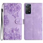 For Xiaomi Redmi Note 11S 4G Cherry Blossom Butterfly Skin Feel Embossed PU Phone Case(Purple)