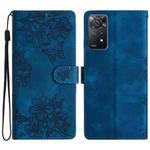 For Xiaomi Redmi Note 11S 4G Cherry Blossom Butterfly Skin Feel Embossed PU Phone Case(Blue)