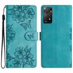 For Xiaomi Redmi Note 11S 4G Cherry Blossom Butterfly Skin Feel Embossed PU Phone Case(Green)