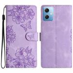 For Xiaomi Redmi Note 12 Global Cherry Blossom Butterfly Skin Feel Embossed PU Phone Case(Purple)