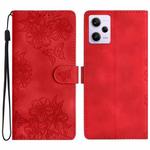 For Xiaomi Redmi Note 12 Pro Global Cherry Blossom Butterfly Skin Feel Embossed PU Phone Case(Red)