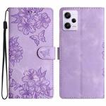 For Xiaomi Redmi Note 12 Pro Global Cherry Blossom Butterfly Skin Feel Embossed PU Phone Case(Purple)