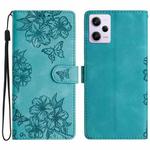 For Xiaomi Redmi Note 12 Pro Global Cherry Blossom Butterfly Skin Feel Embossed PU Phone Case(Green)