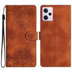 For Xiaomi Redmi Note 12 Pro Global Cherry Blossom Butterfly Skin Feel Embossed PU Phone Case(Brown)