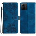 For Xiaomi Redmi Note 12S Cherry Blossom Butterfly Skin Feel Embossed PU Phone Case(Blue)