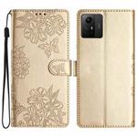 For Xiaomi Redmi Note 12S Cherry Blossom Butterfly Skin Feel Embossed PU Phone Case(Gold)