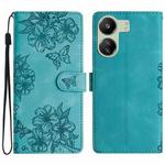 For Xiaomi Redmi 13C 4G Global Cherry Blossom Butterfly Skin Feel Embossed PU Phone Case(Green)