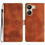 For Xiaomi Redmi 13C 4G Global Cherry Blossom Butterfly Skin Feel Embossed PU Phone Case(Brown)