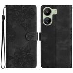 For Xiaomi Redmi 13C 4G Global Cherry Blossom Butterfly Skin Feel Embossed PU Phone Case(Black)