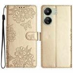 For Xiaomi Redmi 13C 4G Global Cherry Blossom Butterfly Skin Feel Embossed PU Phone Case(Gold)