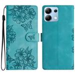 For Redmi Note 13 4G Cherry Blossom Butterfly Skin Feel Embossed PU Phone Case(Green)