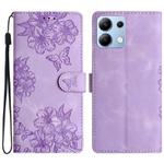 For Redmi Note 14 4G Cherry Blossom Butterfly Skin Feel Embossed PU Phone Case(Purple)