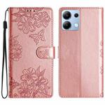 For Redmi Note 14 4G Cherry Blossom Butterfly Skin Feel Embossed PU Phone Case(Rose Gold)