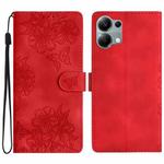 For Redmi Note 13 Pro 4G Cherry Blossom Butterfly Skin Feel Embossed PU Phone Case(Red)