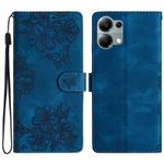 For Redmi Note 13 Pro 4G Cherry Blossom Butterfly Skin Feel Embossed PU Phone Case(Blue)