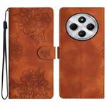 For Redmi 14C 4G Cherry Blossom Butterfly Skin Feel Embossed PU Phone Case(Brown)