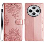 For Redmi 14C 4G Cherry Blossom Butterfly Skin Feel Embossed PU Phone Case(Rose Gold)